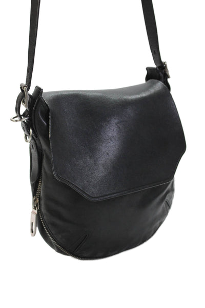 Rag & Bone Womens Faux Leather Flap Closure Crossbody Shoulder Handbag Black