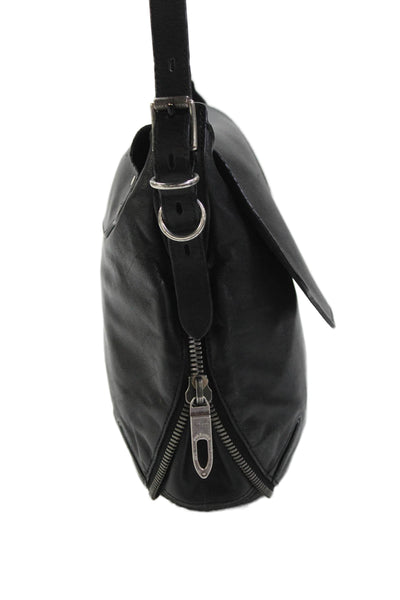 Rag & Bone Womens Faux Leather Flap Closure Crossbody Shoulder Handbag Black