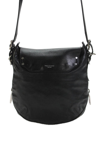 Rag & Bone Womens Faux Leather Flap Closure Crossbody Shoulder Handbag Black