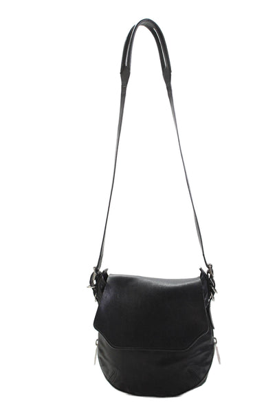 Rag & Bone Womens Faux Leather Flap Closure Crossbody Shoulder Handbag Black