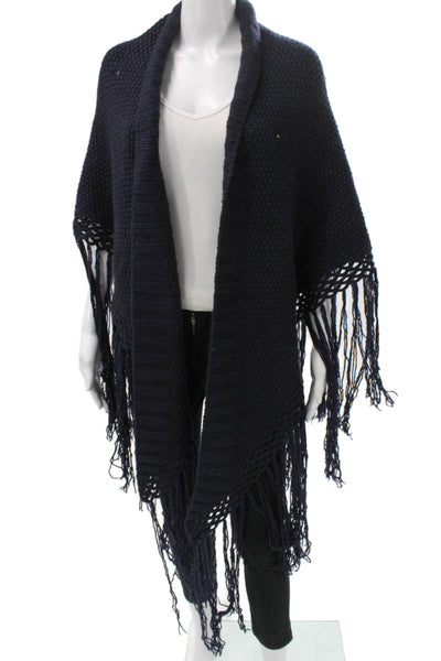 A.P.C. Womens Knit Fringe Trim Navy Scarf Size 84X64"