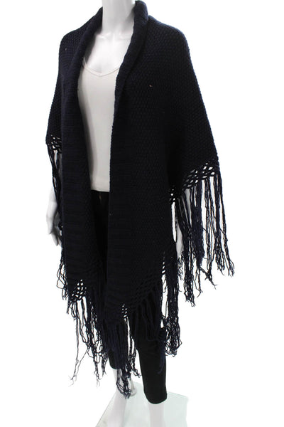 A.P.C. Womens Knit Fringe Trim Navy Scarf Size 84X64"