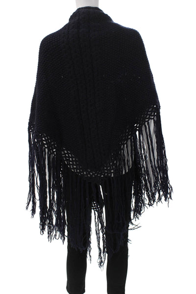 A.P.C. Womens Knit Fringe Trim Navy Scarf Size 84X64"