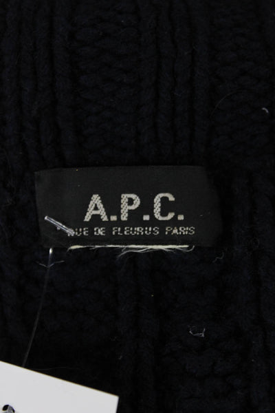 A.P.C. Womens Knit Fringe Trim Navy Scarf Size 84X64"