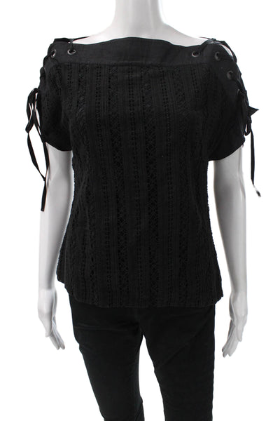 Thakoon Women Black Cotton Off Shoulder Short Sleeve Basic Blouse Size 6