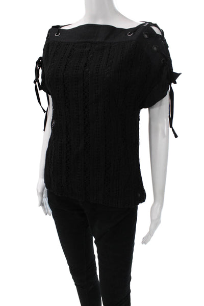 Thakoon Women Black Cotton Off Shoulder Short Sleeve Basic Blouse Size 6