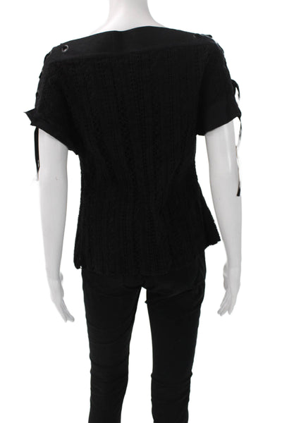 Thakoon Women Black Cotton Off Shoulder Short Sleeve Basic Blouse Size 6