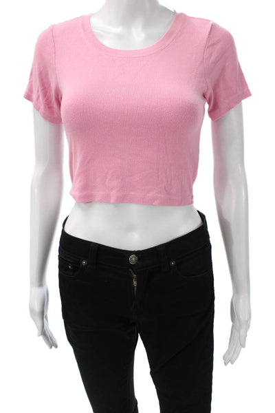 Katie J Womens Cropped T Shirt Pink Rayon Crew Neck Short Sleeve Size M