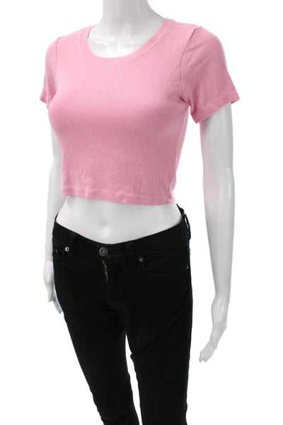 Katie J Womens Cropped T Shirt Pink Rayon Crew Neck Short Sleeve Size M