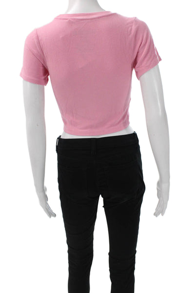 Katie J Womens Cropped T Shirt Pink Rayon Crew Neck Short Sleeve Size M