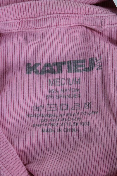Katie J Womens Cropped T Shirt Pink Rayon Crew Neck Short Sleeve Size M