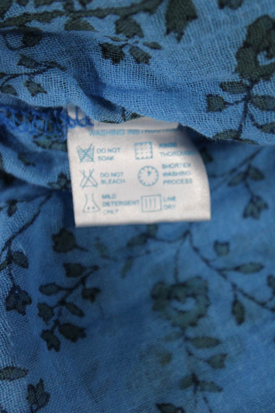 Poupette St. Barth Womens Sleeveless V-Neck Floral Cotton Tunic Blue Size 1