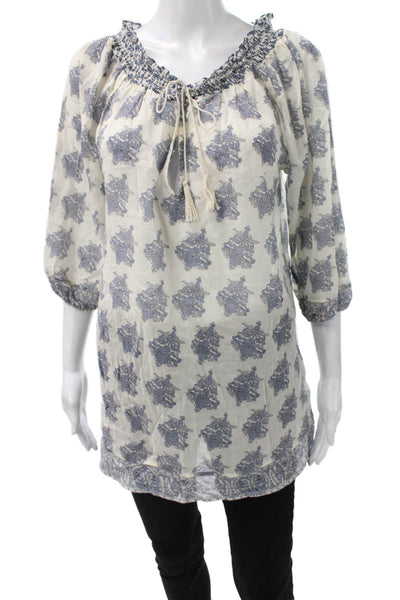 Joie a la Plage Womens Paisley Tunic Boatneck 3/4 Sleeve White Size S