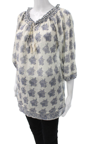Joie a la Plage Womens Paisley Tunic Boatneck 3/4 Sleeve White Size S