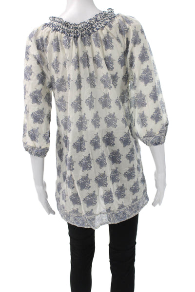 Joie a la Plage Womens Paisley Tunic Boatneck 3/4 Sleeve White Size S