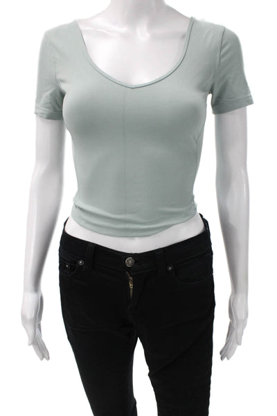 Lululemon Women Cropped V-Neck T-Shirt Green Nylon Blend Short Sleeve Size 6