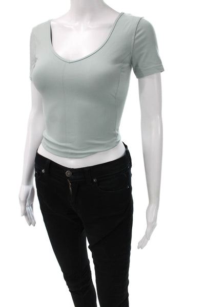 Lululemon Women Cropped V-Neck T-Shirt Green Nylon Blend Short Sleeve Size 6