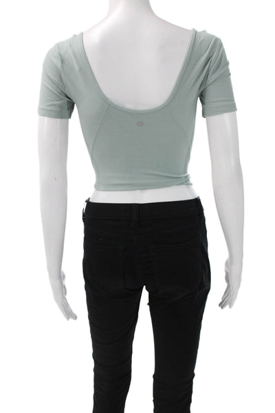 Lululemon Women Cropped V-Neck T-Shirt Green Nylon Blend Short Sleeve Size 6