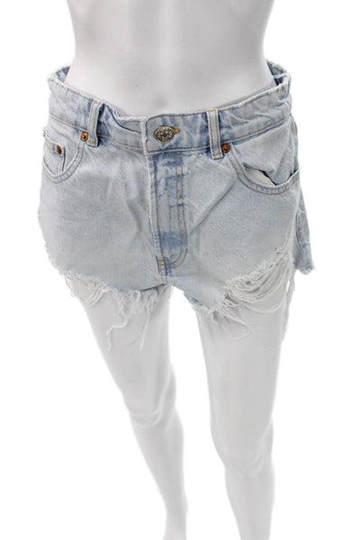 Zara Women Blue Denim Cut-Off Shorts Button Closure Size 6