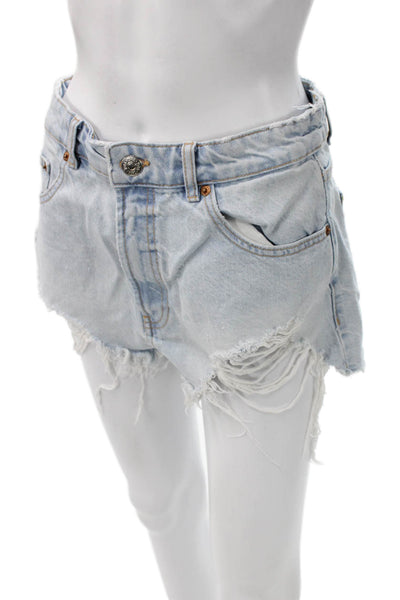 Zara Women Blue Denim Cut-Off Shorts Button Closure Size 6