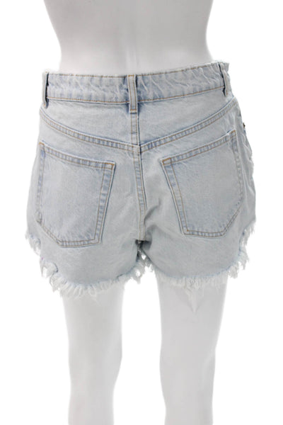 Zara Women Blue Denim Cut-Off Shorts Button Closure Size 6
