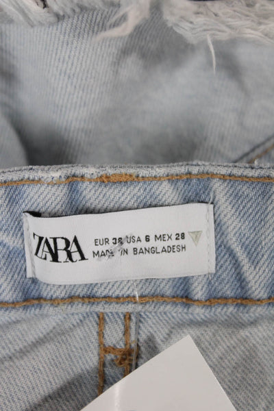 Zara Women Blue Denim Cut-Off Shorts Button Closure Size 6