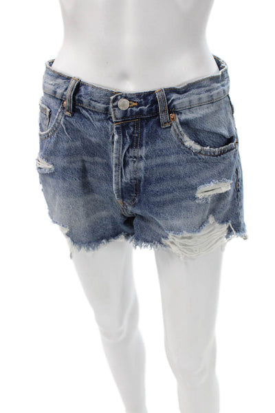Zara Womens Blue Denim Cut-Off Shorts Button Closure Size 6
