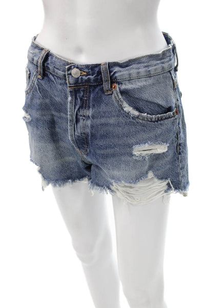 Zara Womens Blue Denim Cut-Off Shorts Button Closure Size 6
