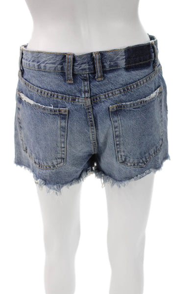 Zara Womens Blue Denim Cut-Off Shorts Button Closure Size 6