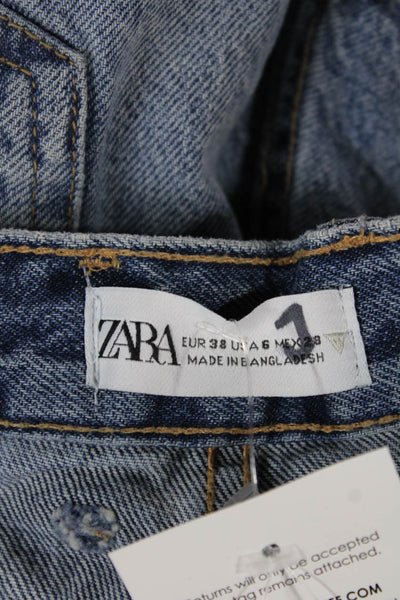 Zara Womens Blue Denim Cut-Off Shorts Button Closure Size 6