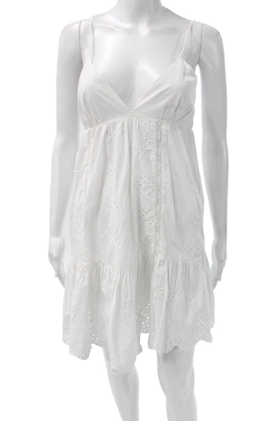 Zara Womens Sundress White V-Neck Sleeveless Cotton Mini Tie Size S