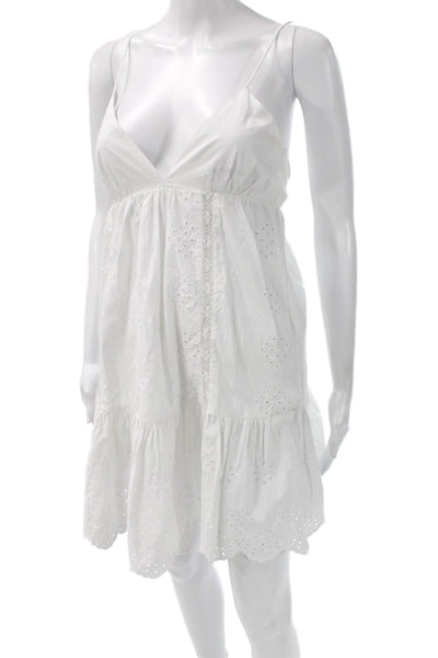 Zara Womens Sundress White V-Neck Sleeveless Cotton Mini Tie Size S