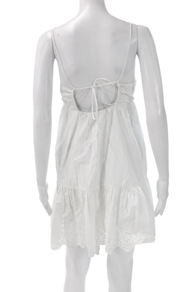 Zara Womens Sundress White V-Neck Sleeveless Cotton Mini Tie Size S