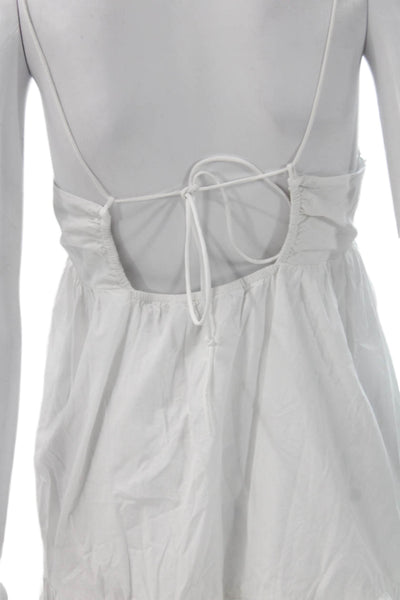 Zara Womens Sundress White V-Neck Sleeveless Cotton Mini Tie Size S