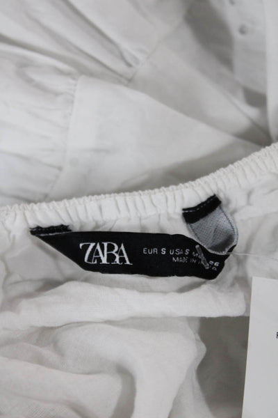 Zara Womens Sundress White V-Neck Sleeveless Cotton Mini Tie Size S