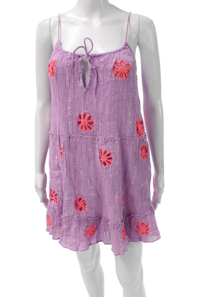 Sundress Womens Purple V Neck Floral Above Knee Drawstring Size XS