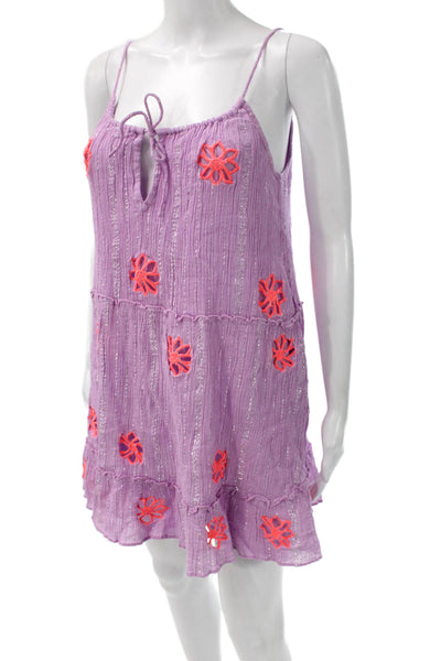 Sundress Womens Purple V Neck Floral Above Knee Drawstring Size XS