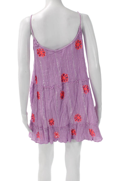 Sundress Womens Purple V Neck Floral Above Knee Drawstring Size XS