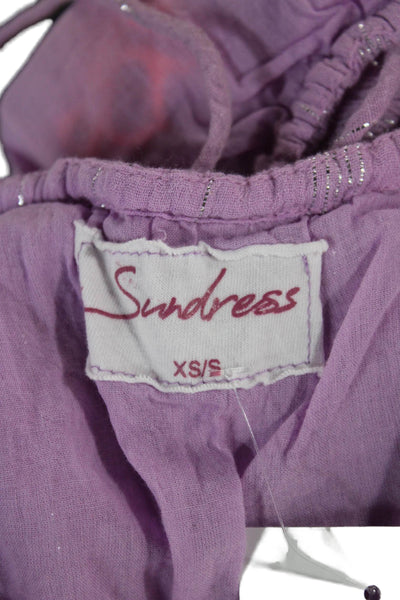 Sundress Womens Purple V Neck Floral Above Knee Drawstring Size XS