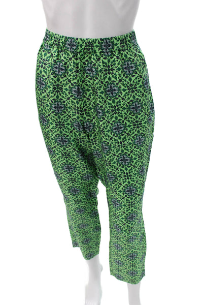 J Crew Women Ankle Pants Green Silk Floral Pull On Size 12