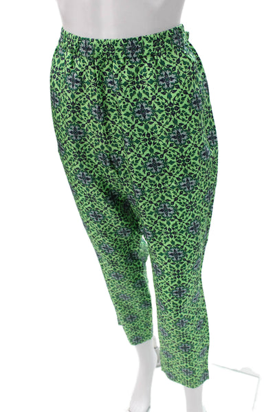 J Crew Women Ankle Pants Green Silk Floral Pull On Size 12