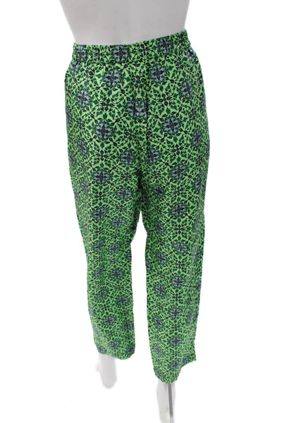 J Crew Women Ankle Pants Green Silk Floral Pull On Size 12