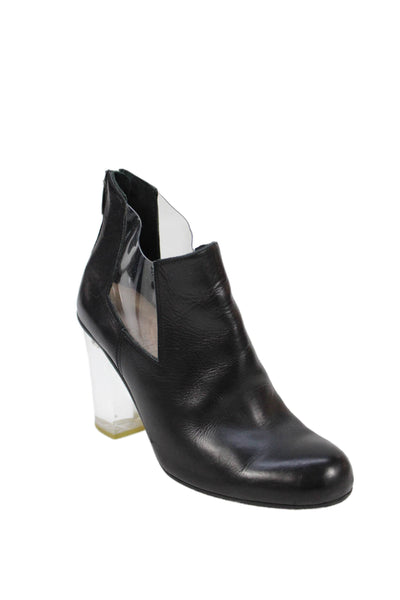 Ritch Erani Womens Back Zip Block Heel PVC Trim Booties Black Size 36.5