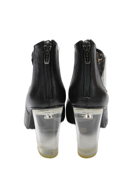 Ritch Erani Womens Back Zip Block Heel PVC Trim Booties Black Size 36.5