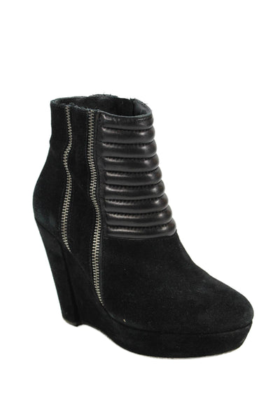 The Kooples Womens Side Zip Wedge Heel Platform Booties Black Suede Size 36