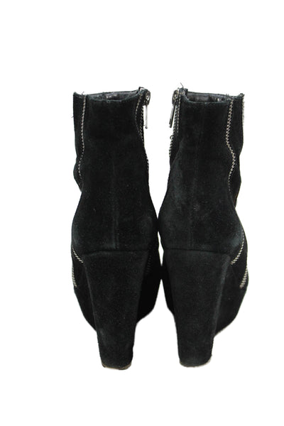 The Kooples Womens Side Zip Wedge Heel Platform Booties Black Suede Size 36