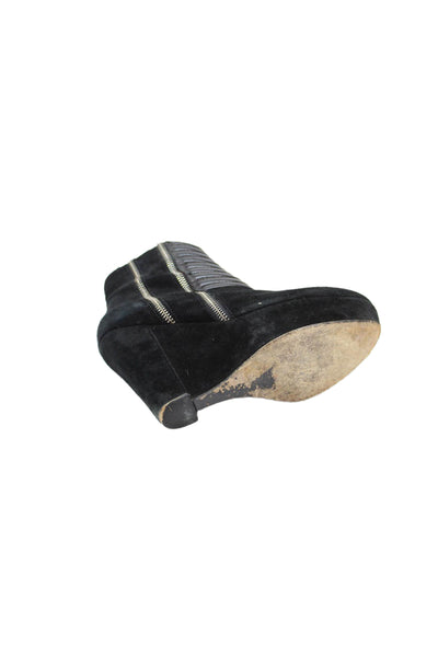 The Kooples Womens Side Zip Wedge Heel Platform Booties Black Suede Size 36