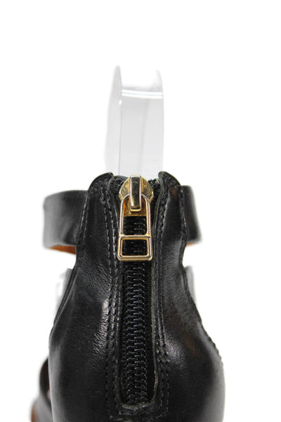 Pour la Victoire Womens Back Zip Wedge Heel Strappy Sandals Black Leather 6.5