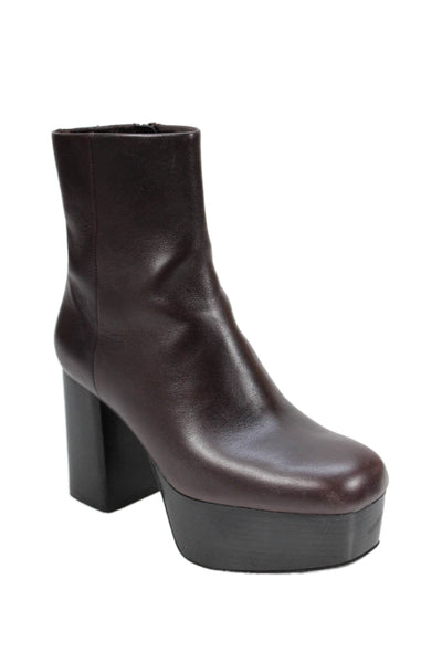 Zara Womens Side Zip Block Heel Platform Booties Brown Leather Size 36