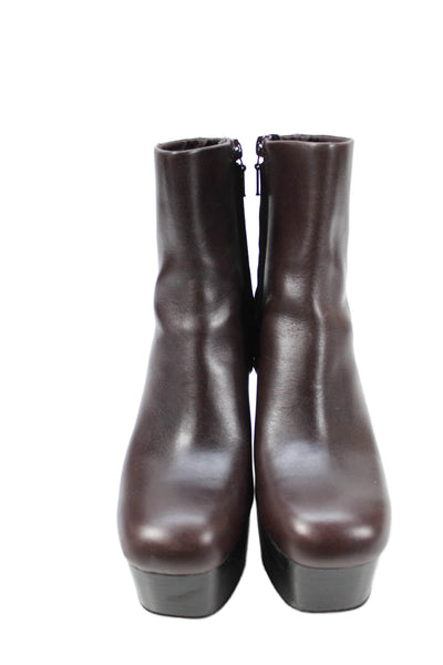 Zara Womens Side Zip Block Heel Platform Booties Brown Leather Size 36